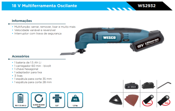 WS2932  Multiferramenta Oscilante 18 V - Image 2