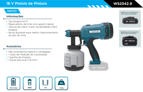 WS2342.9 Pistola de Pintura - 18V - Wesco - Image 2