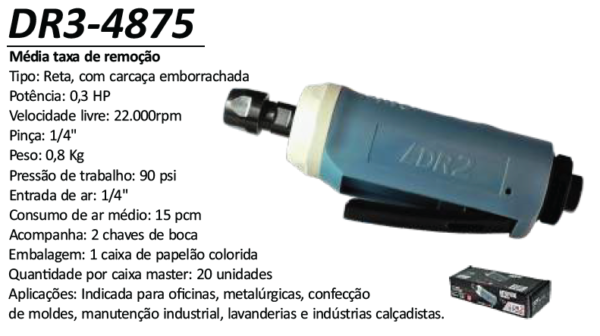 DR3-4875 Retífica Média Taxa de Remoção  0,3 HP 22.000 rpm