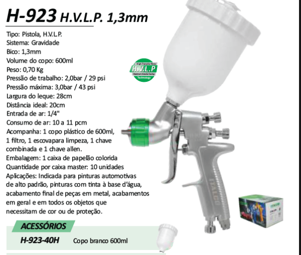 H-923 Pistola Pintura HVLP 1,3mm 600ml ITALCO