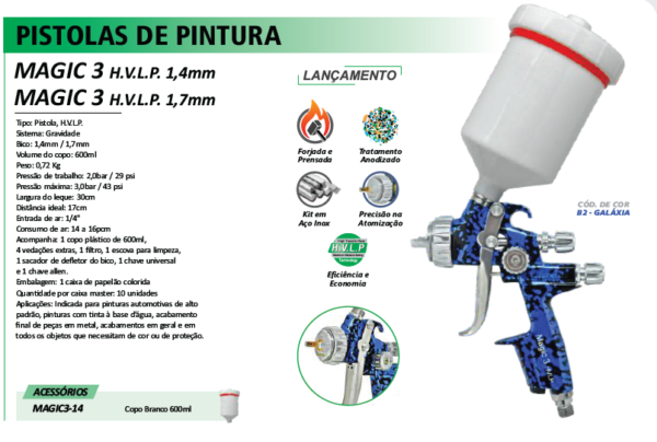 MAGIC 3 Pistola Pintura HVLP 1,4mm 600ml MAGIC