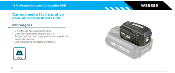 WS9859 Adaptador para Carregador USB 18V (Não acompanha bateria) - Image 2