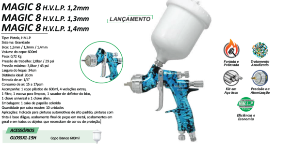 MAGIC 8 Pistola Pintura HVLP 1,2mm 600ml MAGIC