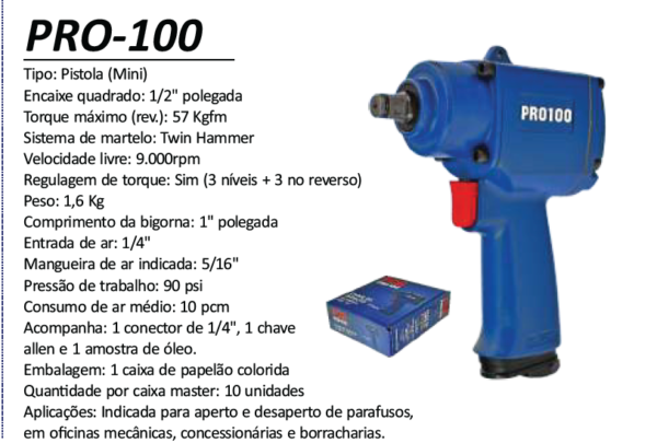PRO-100 Chave de Impacto 1/2" 57 Kgfm Mini