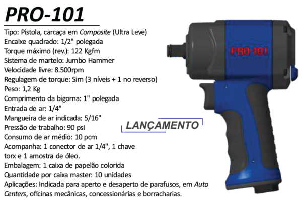 PRO-101  Mini Chave Impacto 1/2" 122 Kgfm Ultra Leve Composite