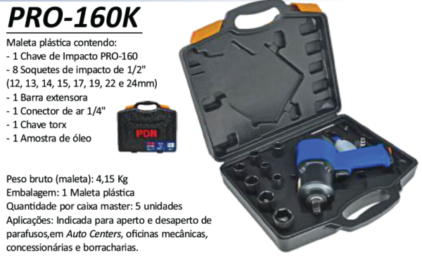 PRO-160K Chave Imp. Super Leve 1/2" 74 Kgfm c/ maleta+soquetes