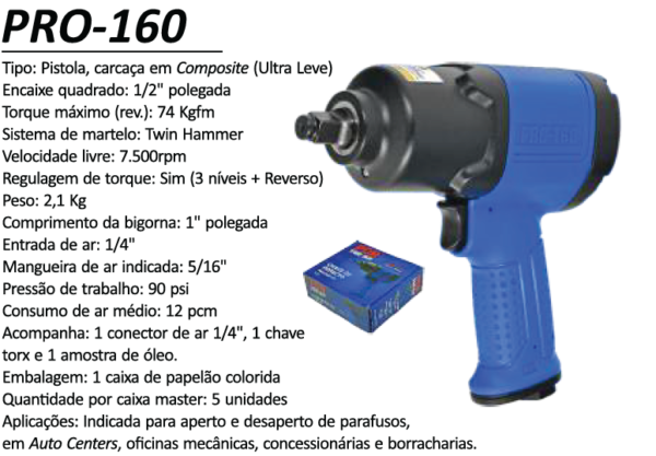 PRO-160 Chave de Impacto Ultra Leve 1/2" 74 Kgfm