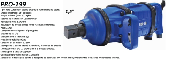PRO-199 Chave de Impacto 1,5" 522 Kgfm CURTA