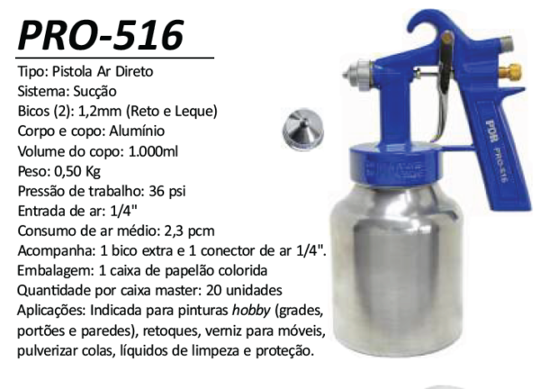 PRO-516 Pistola Sucção AR DIRETO 1,2mm 1000ml - Image 2