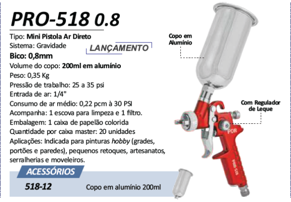 PRO-518  Mini Pistola Grav. AR DIRETO 0.8 MM 200ml