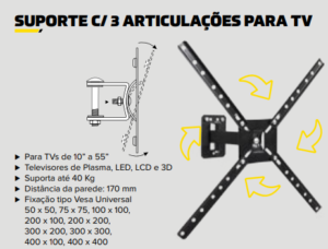 SUP ART P/ TV 3MOV 17 CM. 10 A 55 COD 5285