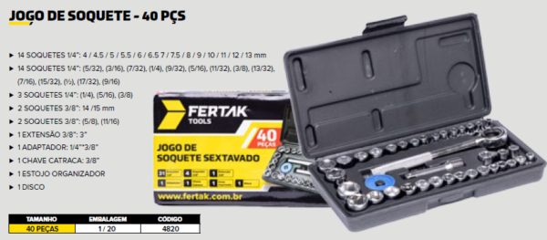 JG SOQUETE SEXT 40PCS - C/ CHAVE CATRACA COD: 4820