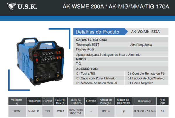 AK-WSME 200A  Inversora de solda AC/DC - Image 2