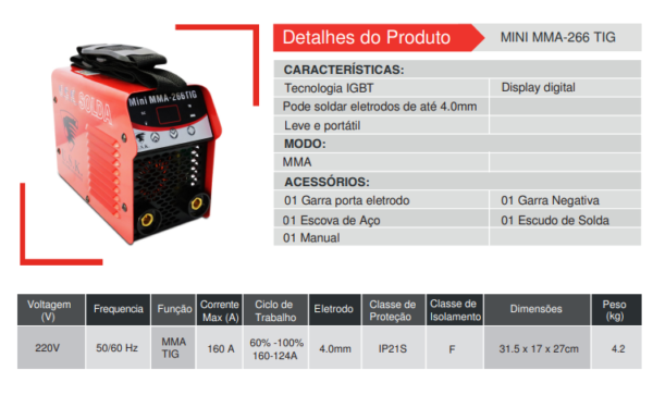 MINI MMA-266 TIG  Inversora de Solda - Image 2
