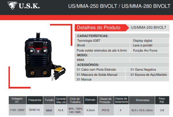 US/MMA-250 BIVOLT  Solda Inversora MMA - Image 2