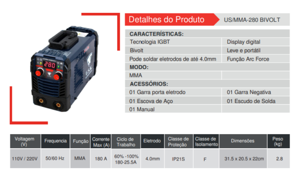 US/MMA-280 BIVOLT Solda Inversora MMA - Image 2