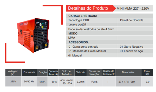 MINI MMA 227 - 220V  Solda Inversora MMA - Image 2
