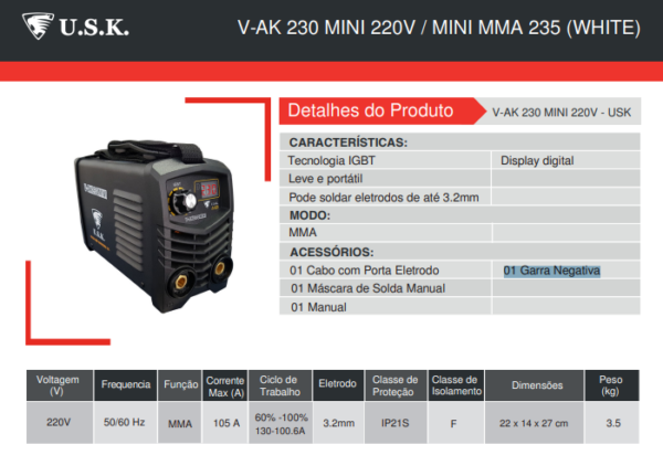 V-AK 230 MINI 220V  Solda Inversora MMA - Image 2