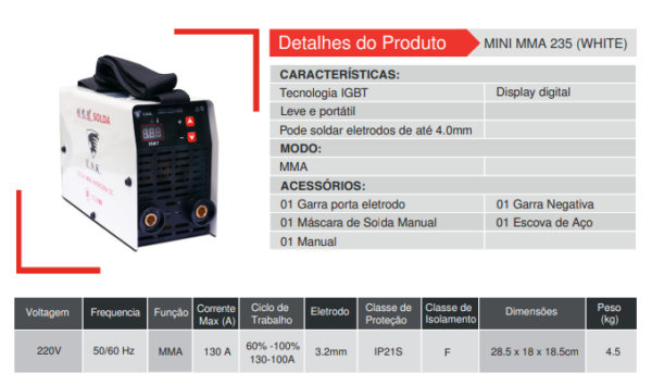 MINI MMA 235 (WHITE)  Solda Inversora MMA - Image 2