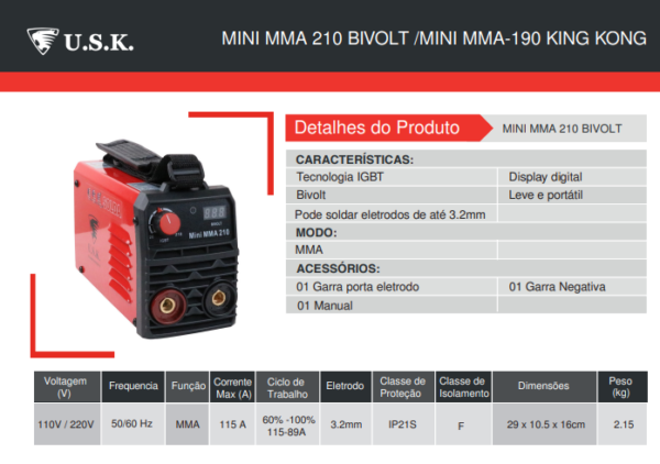 MINI MMA 210 BIVOLT Solda Inversora MMA - Image 2