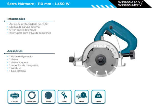 WS3905 Serra Mármore -  - 1.450W - 13.800rpm 220V - Image 2