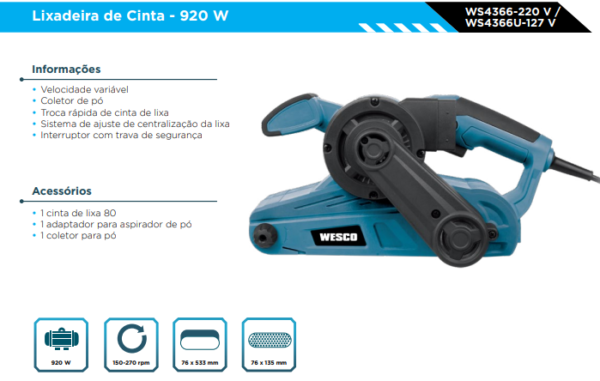 WS4366U Lixadeira de Cinta 920W 127V - Image 2