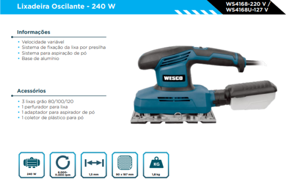 WS4168U Lixadeira Oscilante - 240W - 127V - Image 2