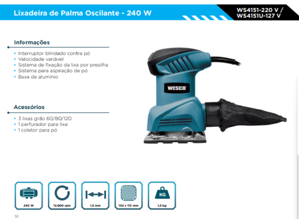 WS4151 Lixadeira Oscilante 240W 220V - Image 2