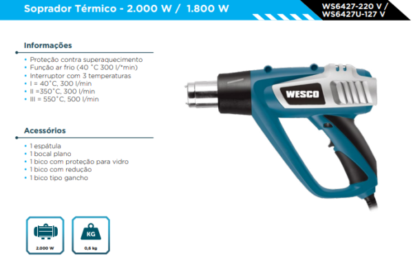 WS6427U SOPRADOR TERMICO - 1800W - 127V - Image 2