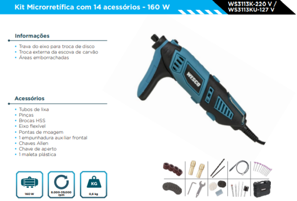 WS3113KU Micro Retifica 160W c/ 40 acessórios e maleta 127V - Image 2