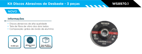WS8970.1 KIT DISCOS ABRASIVOS DE DESBASTE 3 PEÇAS 4.1/2" - Image 2