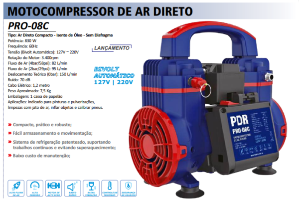 PRO-08C MOTO COMPRESSOR DE AR DIRETO BIVOLT AUTOMÁTICO 4 BAR - Image 2